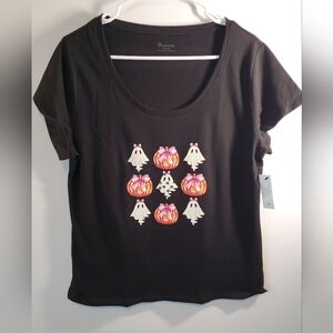 Bow And Ghost Black Halloween Graphic Tee Size Fitted X Large